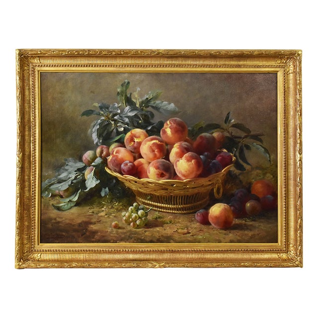 Gustave Émile Couder, Still Life with Fruit, Peaches and Plums, Oil on Canvas, 1894, Framed For Sale