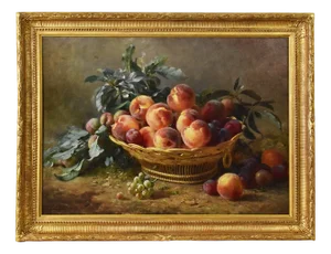Gustave Émile Couder, Still Life with Fruit, Peaches and Plums, Oil on Canvas, 1894, Framed
