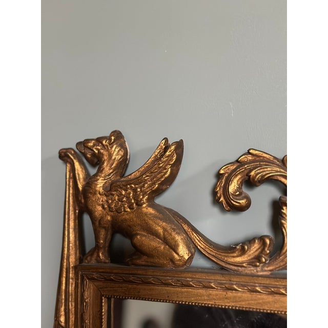 Antique Federal Style Giltwood Wall Mirror With Winged Griffins - C. 1900 For Sale - Image 4 of 14