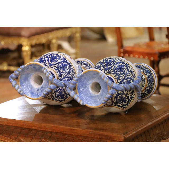 Large Pair of 19th Century French Desvres Faience Urns With Twisted Handles For Sale - Image 15 of 17