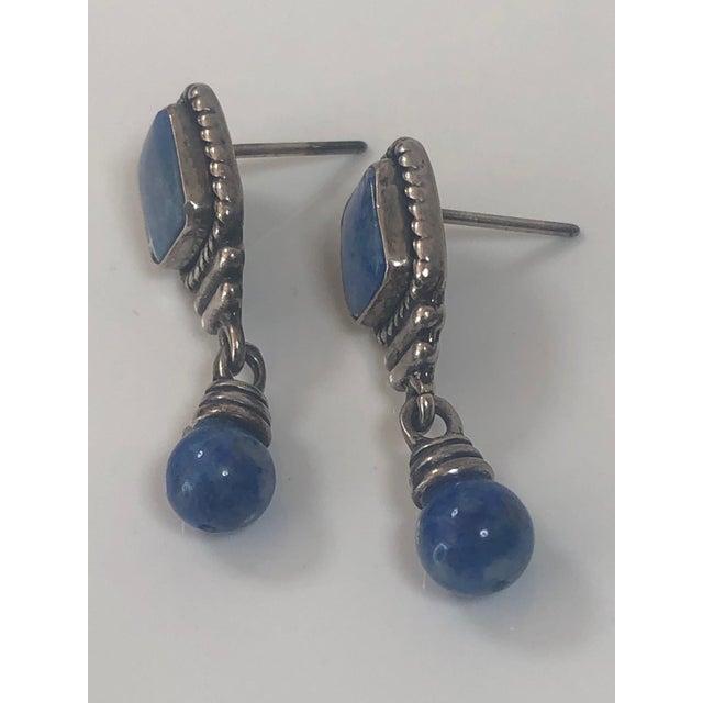 Late 20th Century Native American Style Lapis Lazuli Sterling Drop Earrings, A Pair For Sale - Image 10 of 10