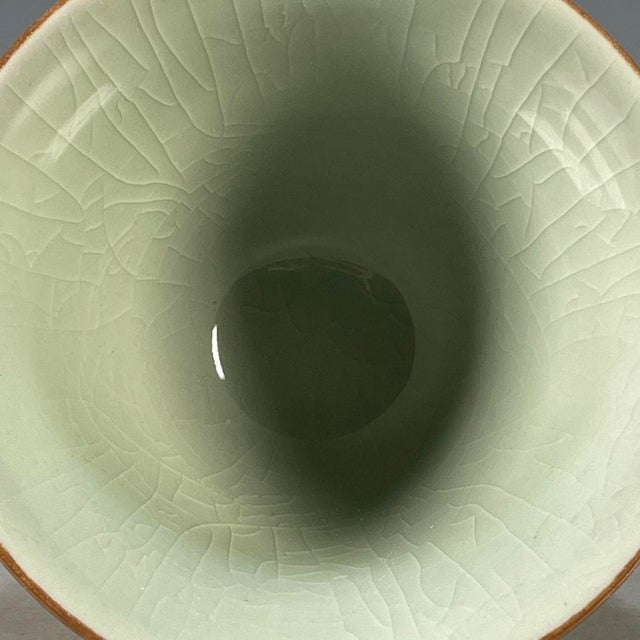 Ceramic Vintage Chinoiserie Monochrome Blue Glazed Porcelain Teacup – Celadon Interior, Gilded Rim For Sale - Image 7 of 9