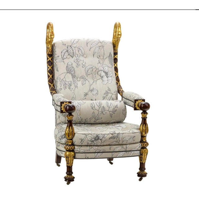 Huge Palace Throne Arm Chair W Carved Swan Head Finials on Block & Ball Arm Rests & Leg.