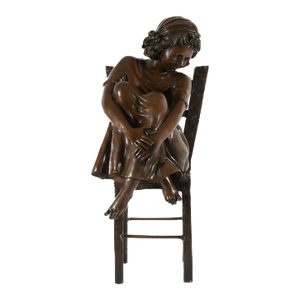 Bronze Sculpture “Girl on a Chair” After Corrado Betta, Figurative Art With Rich Patina