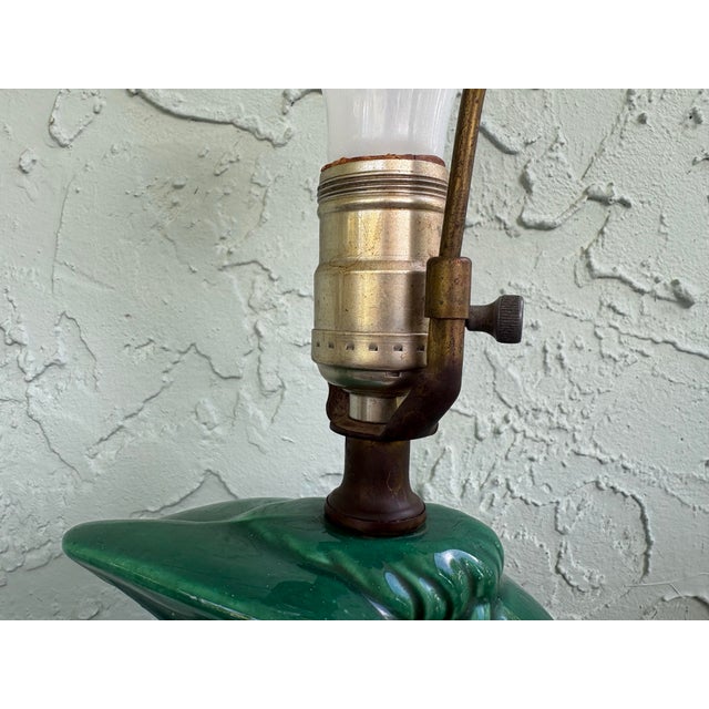 Vintage Emerald Green Glazed Ceramic Donkey Table Lamp – Art Deco Style – 22” Tall For Sale - Image 4 of 11