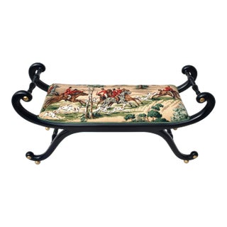 Late 20th Century English Regency Curule Form Bench Fox Hunting Theme For Sale