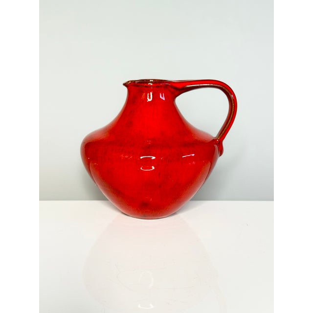 Mid-Century Modern Handcrafted Red Studio Ceramic Jug Vase by Elly & Wilhelm Kuch, Germany, 1960s For Sale - Image 3 of 11