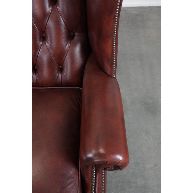Brown Chesterfield Wing Chair in Cowhide Leather For Sale - Image 8 of 13