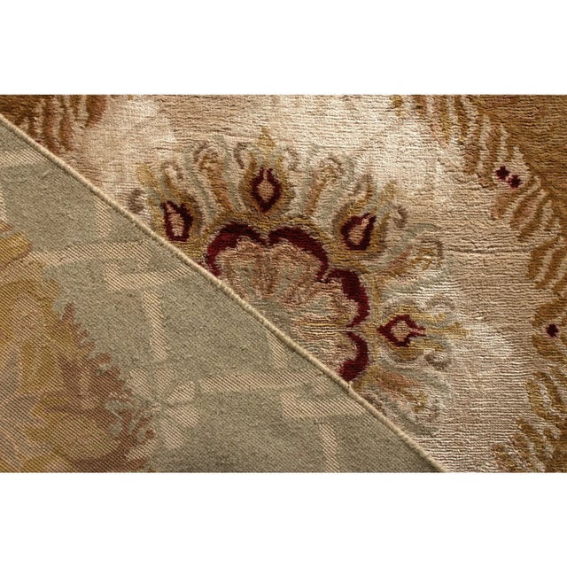 Rug & Kilim’s Aubusson Style Rug in Beige-Brown and Green Medallion Pattern For Sale In New York - Image 6 of 6