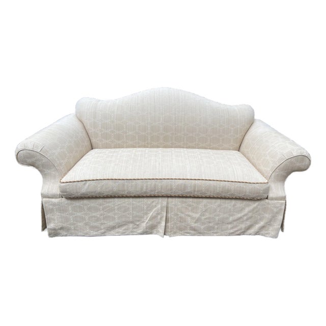 Early 21St Century Lee Jofa Rolled Arm Lattice Design Tone on Tone Sand Colored Neutral Sofa For Sale