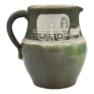1948 North Carolina Cameo Decorated Pottery Pitcher by Walter Stephen For Sale