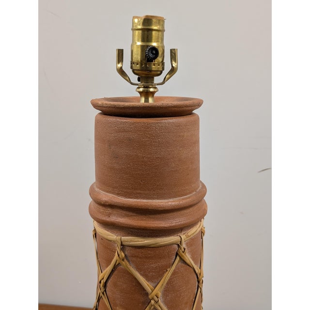 Vintage Pottery Table Lamp With Woven Rattan Rope For Sale In Washington DC - Image 6 of 7