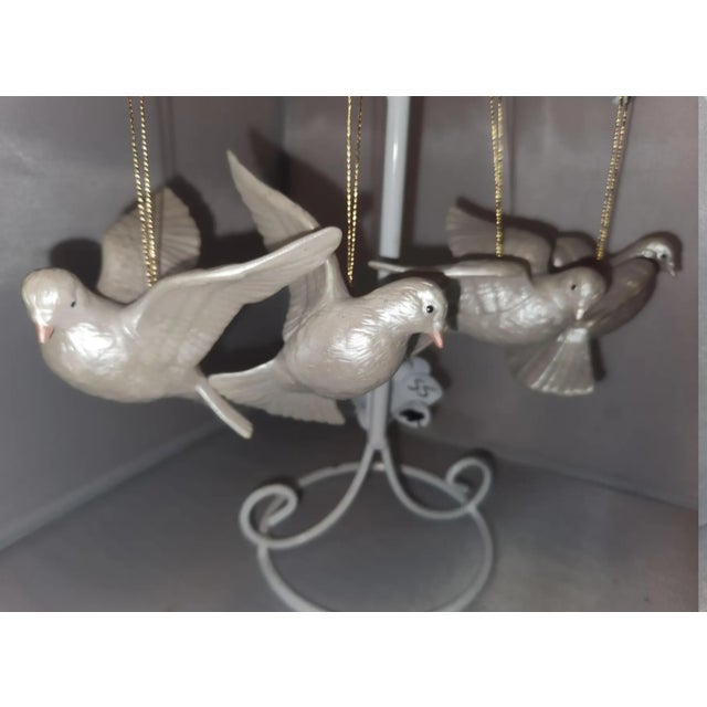 Vintage White Porcelain Irredescent Dove Ornaments Set of 4 For Sale - Image 9 of 14