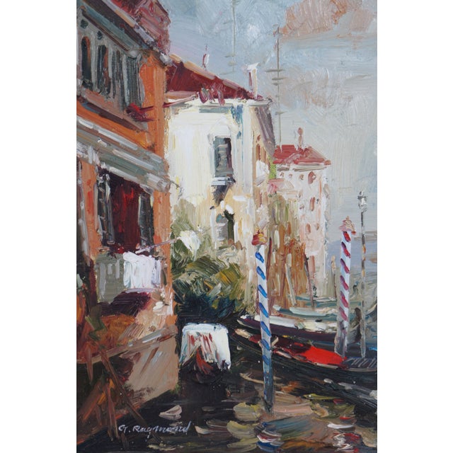 Mid 20th Century Vintage Impressionist Venice Italy Gondolas Canal Scene Oil Painting 26" For Sale - Image 5 of 12