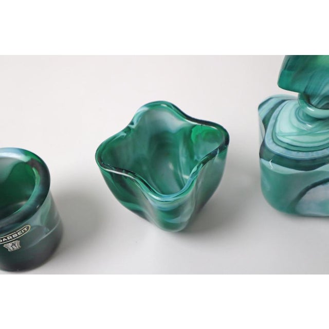 Glass Green White Mouth-Blown Glass Dressing Table Set, 1950s, Set of 5 For Sale - Image 7 of 16