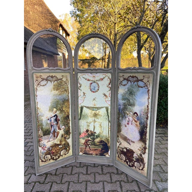 Gray 1960s French Louis XVI Gray Beech Room Divider Screen - 3 Panels For Sale - Image 8 of 17