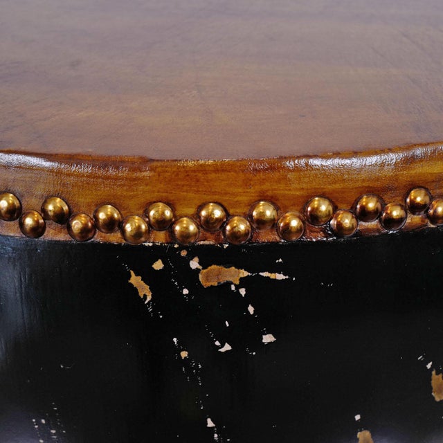 Black & Leather Drum Table Chairish