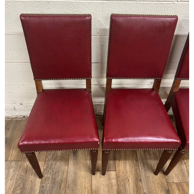 Art Deco Vintage Art Deco Style Leather Dining Side Chairs - Set of 4 For Sale - Image 3 of 11