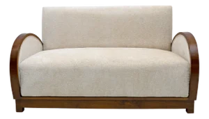 Art Deco Bouclè and Walnut 2 Seater Sofa, Italy, 1930s