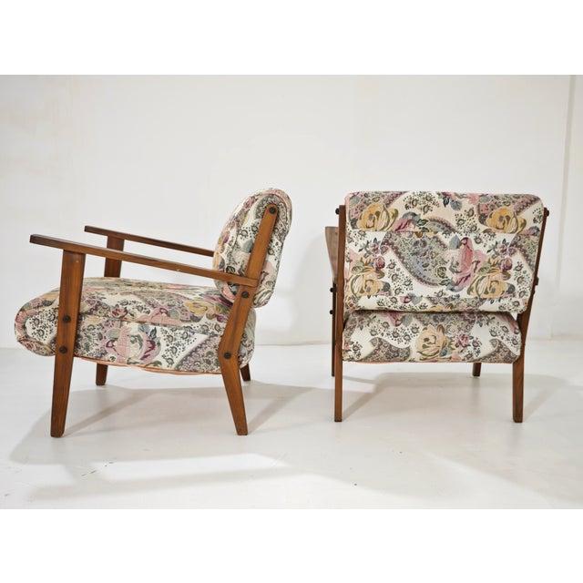 Mid-Century Modern Wooden and Floral Fabric Armchairs, 1960s, Set of 2 For Sale - Image 11 of 14