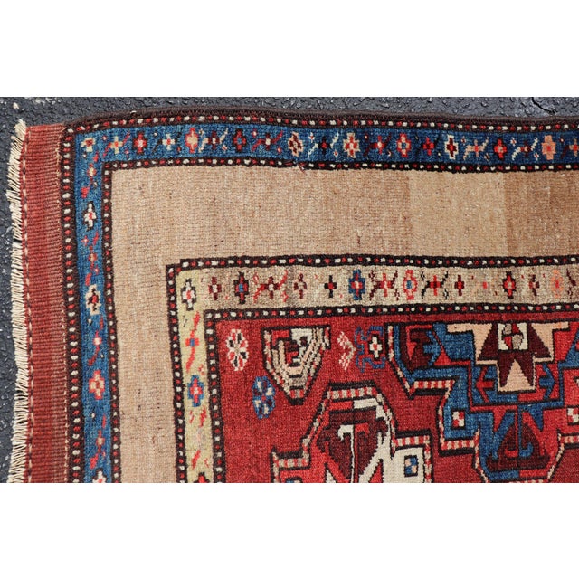 Antique Persian Camel Hair Serab Runner With Tribal Medallion Design Rug For Sale - Image 15 of 17
