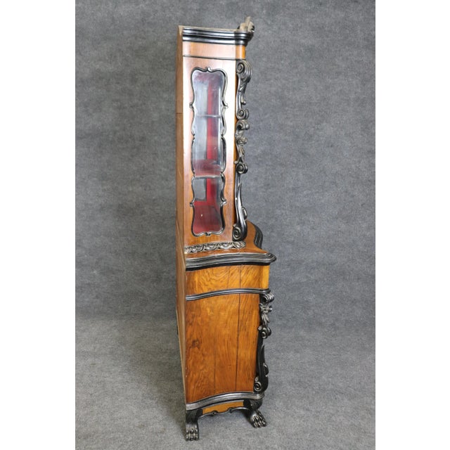 Rococo Continental European Ebonized Circassian Walnut Rococo Vitrine China Cabinet For Sale - Image 3 of 11