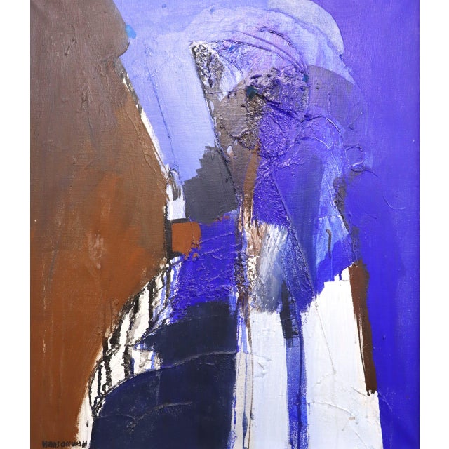 Mid-Century Modern 'Blue Division' Vintage Original Abstract Oil Painting by Swedish Painter Hans Osswald (1919-1983), Framed For Sale - Image 9 of 14