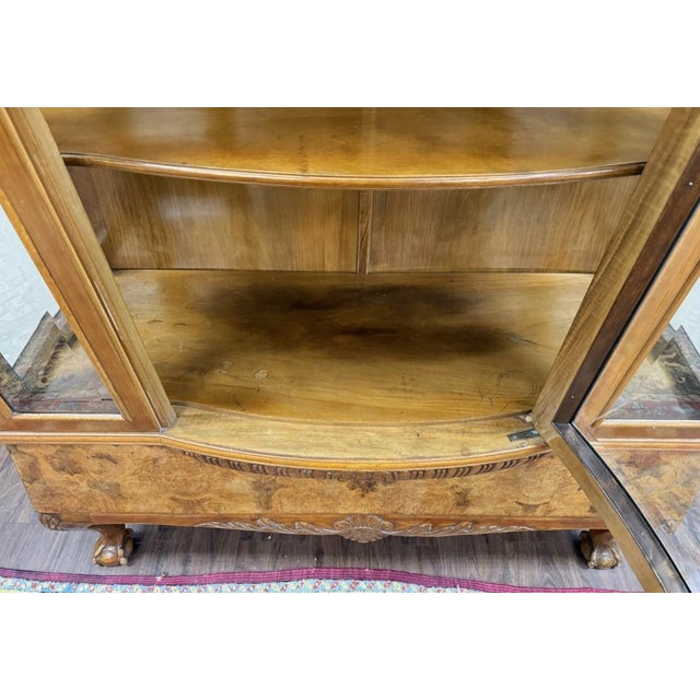 Wood Vintage Burled Walnut Bowfront Curio China Cabinet For Sale - Image 7 of 13