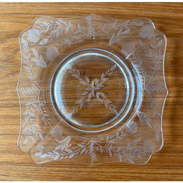 Vintage Floral Etched Appetizer Plates For Sale - Image 4 of 7