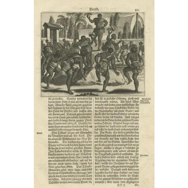 Montanus, Ritual Dance in Brazil, Copper Engraving, 1673 For Sale - Image 3 of 7