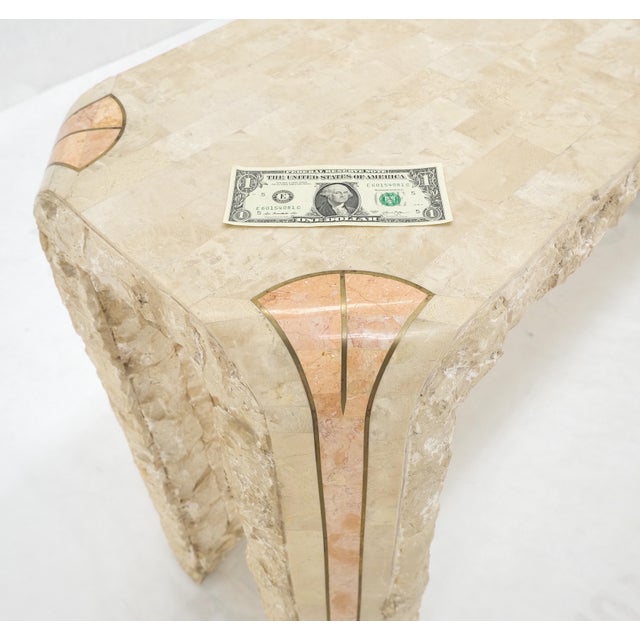 Tesselated Stone Marble Brass Inlaid Console Sofa Entry Hall Table w/ Mirror MINT! Mirror: 1.5x29x39.5