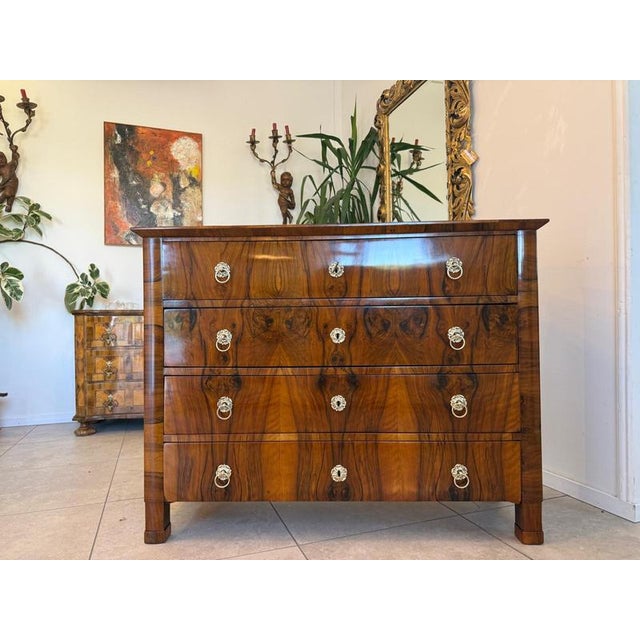 Wood Antique Biedermeier Walnut Veneered Chest of Drawers For Sale - Image 7 of 14