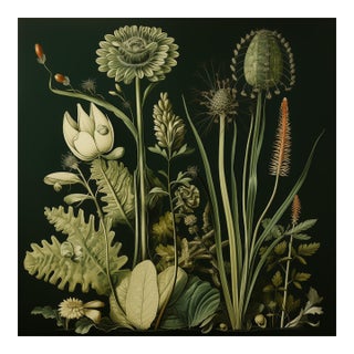 20' X 20' Original Watercolor Botanical Fine Art Print - Dark Green, Unframed For Sale
