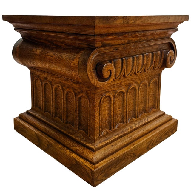 1960 Vintage Drexel Guildhall Neoclassical Oak Pedestal End Tables - A Pair For Sale In San Diego - Image 6 of 17