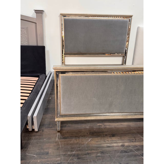 French Queen Size Restoration Hardware 1930s French Mirrored Bed Frame For Sale - Image 3 of 12