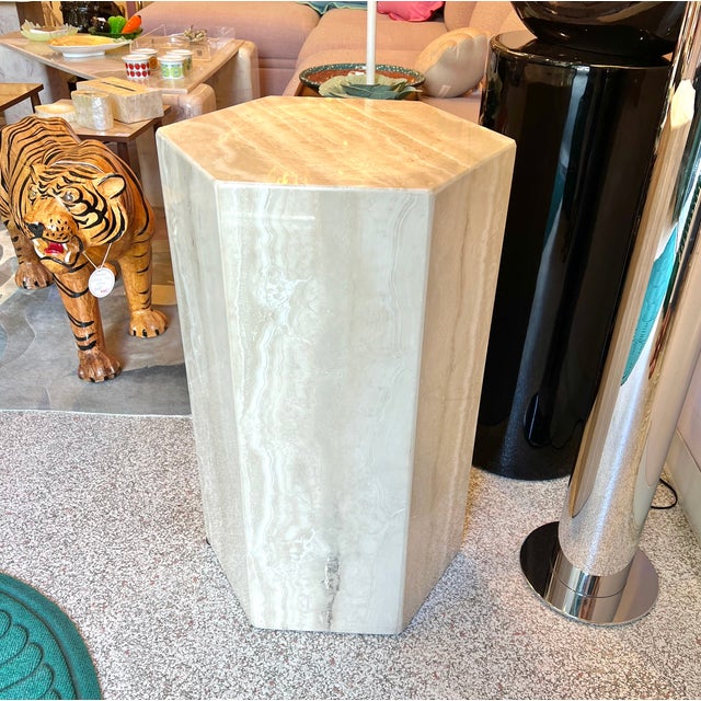 Vintage Hexagonal Travertine Pedestal For Sale - Image 4 of 8