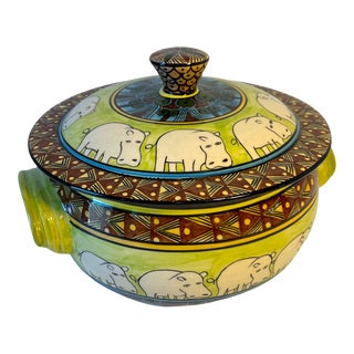 Early 21st Century Hand-Painted Hippo Lidded Vessel For Sale