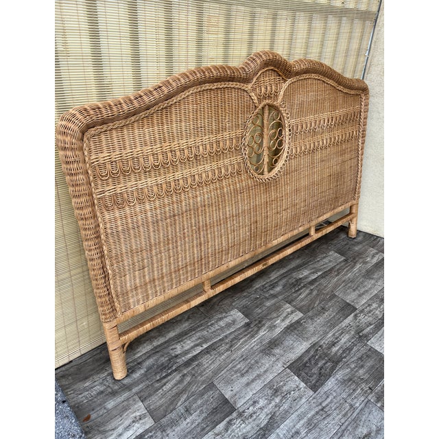 Vintage Polo Ralph Lauren Boho Coastal Style Wicker King Size Bed Headboard. Circa 1990s Features a natural finish wicker...