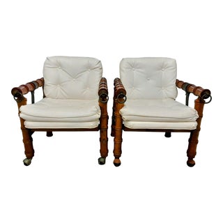 1960s Pair of Vintage Henredon Campaign Armchairs in Faux Leather For Sale