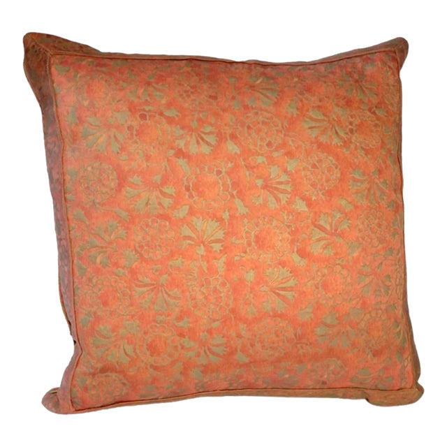 Salmon and Olive Fortuny Down-Filled Pillow For Sale