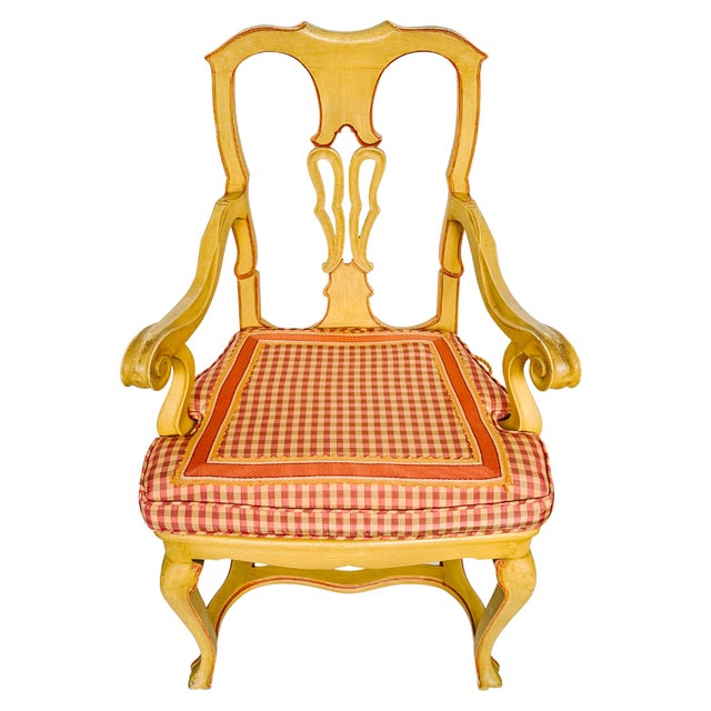 Wood Early 20th Century Venetian Rococo / Louis Revival Style Yellow Wood Upholstered Accent Side Chairs - A Pair For Sale - Image 7 of 17