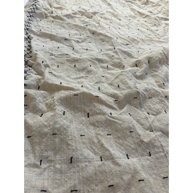 Textile Vintage Handwoven Textile With Black Embroidered Detailing For Sale - Image 7 of 13