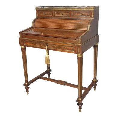 Brass Inlaid Ladies Bureau Desk For Sale