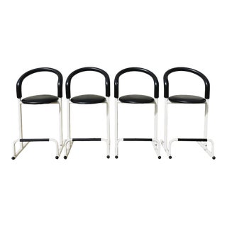1980s Postmodern Black Tubular Bar Stools With Foam Backs by Les Amisco - Set of 4 For Sale