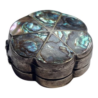 1960s Sterling Silver and Abalone Mexican Pill Box For Sale