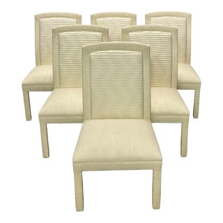 Vintage Erwin-Lambeth Milo Baughman Style Pleated Silk Upholstered Dining Chairs - Set of 6 For Sale
