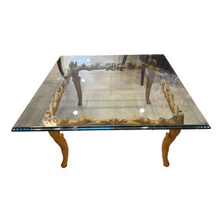 Hollywood Regency Gold Leaf Faux Bois Cocktail Table For Sale