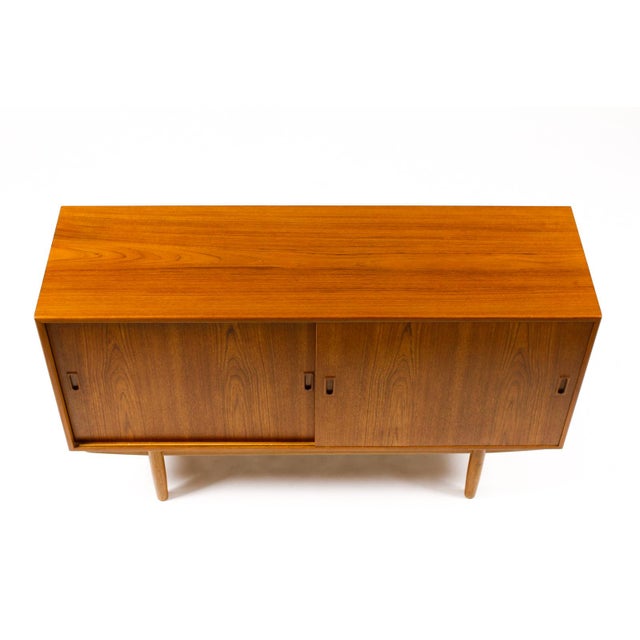 1960s Danish Modern Mid Century Teak Credenza Sideboard— Borge Mogensen for Søborg — Sliding Doors For Sale - Image 11 of 12