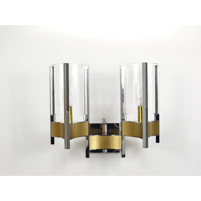 Large Wall Sconces in Chrome, Brass and Glass attributed to Gaetano Sciolari, 1970s, Set of 2 For Sale - Image 11 of 18