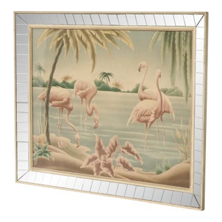 Vintage Mid Century Flamingo Lithograph Picture Print by Turner Mirror Frame 2 For Sale